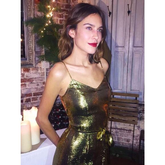 HVN Tender Loving Care NWT Silk Gold Lily Mini Slip Dress XS 0-2 Alexa Chung - Picture 1 of 7